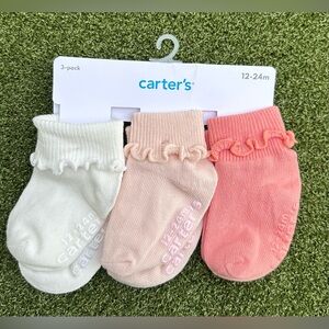 Carter's Three Pack Ribbed Booties Pink 12-24M NWT